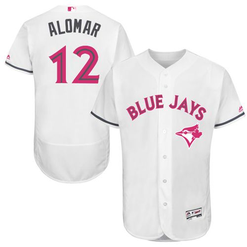 Blue Jays #12 Roberto Alomar White Flexbase Authentic Collection Mother's Day Stitched MLB Jersey - Click Image to Close